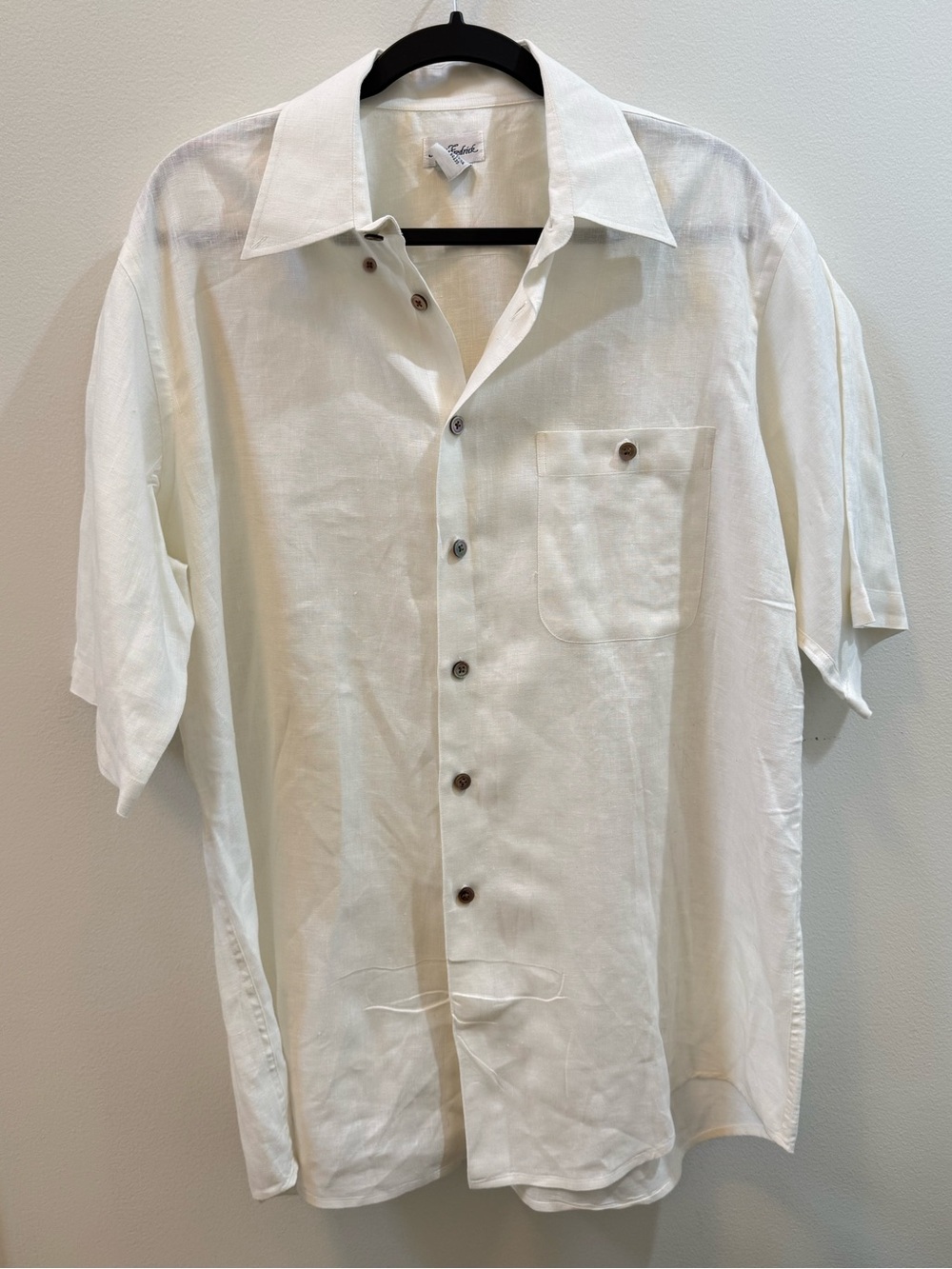 Paul Fredrick 100% Linen Button Front Camp Shirt Ivory White Men's Large